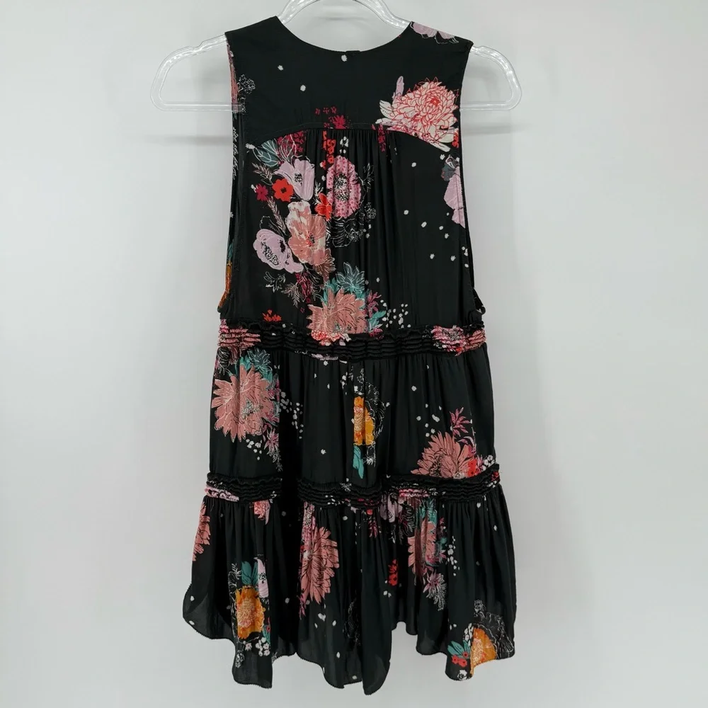 Free People purple haze black tunic XS Floral boho festival‎ casual V neck